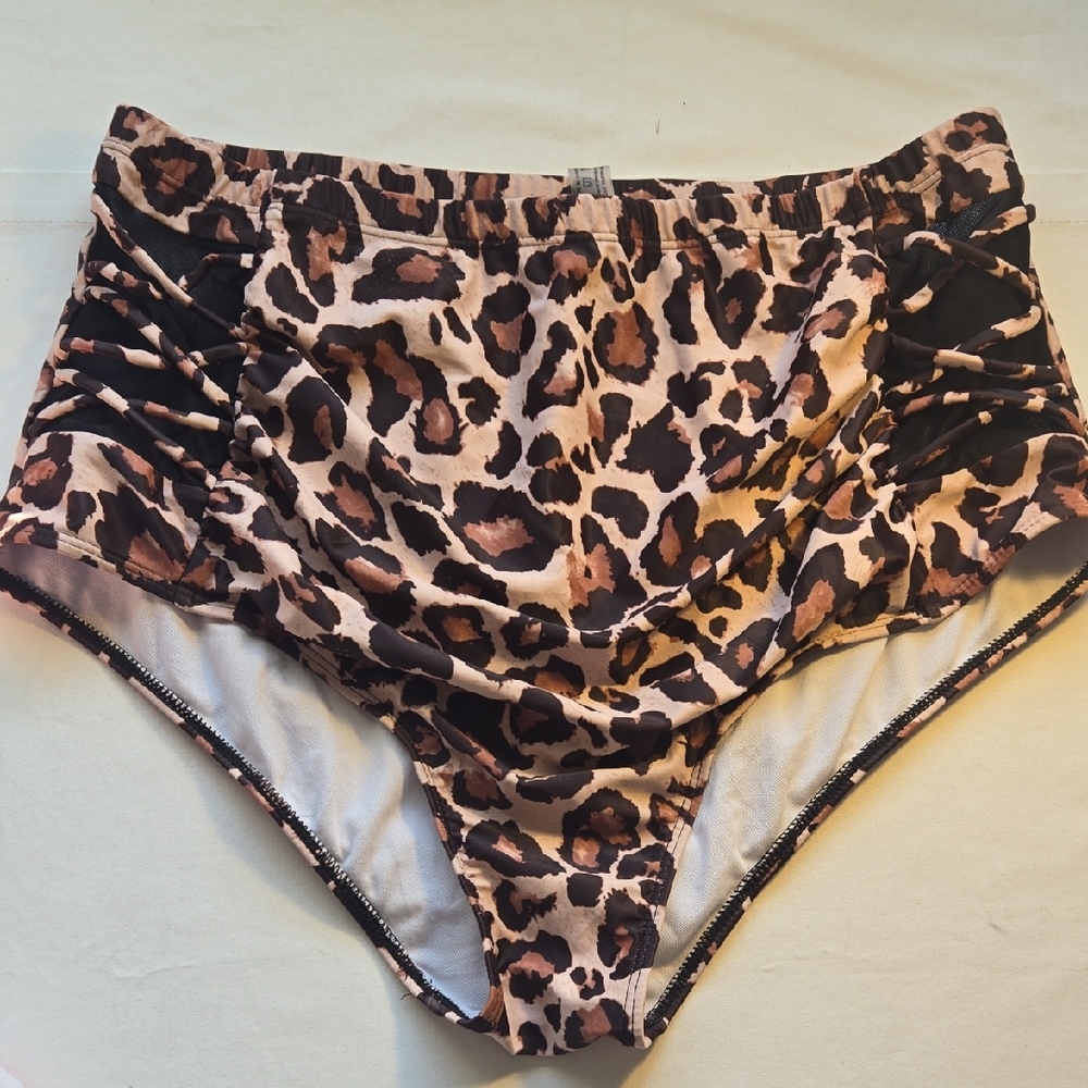 Leopard Print High-Waisted Bikini Bottoms